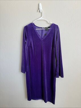 NWT Ashley Stewart Purple Velvet V-Neck Long Sleeve Dress